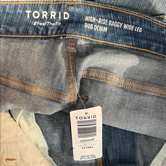 Torrid High-Rise Baggy Wide Leg Duo Denim Jeans Size 12T Inseam NWT - Picture 4 of 7